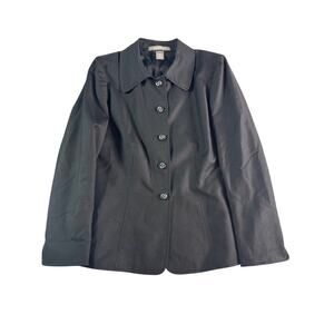 Ellen Tracy Black Button Front Jacket Size 6 Career Office Side Vent Blazer